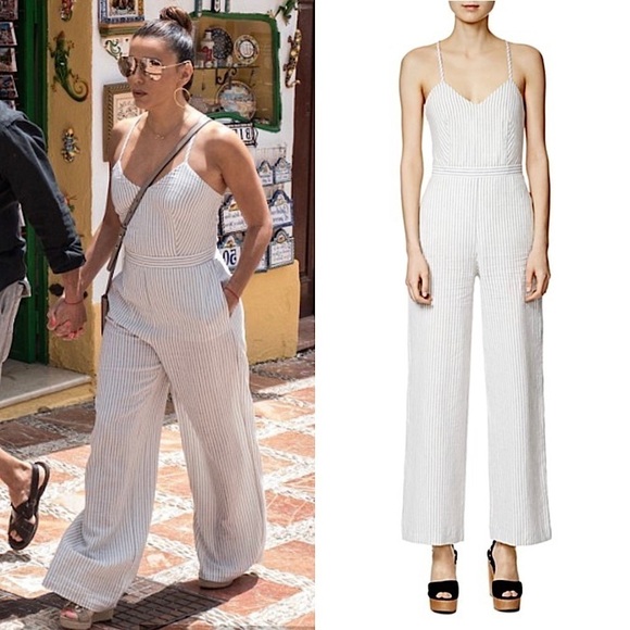 MAJE‎ Striped Crisscross Corset Back Sleeveless Wide Leg Eva Longoria Jumpsuit 4 - Picture 10 of 10